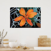 背景のあるオレンジ色の花 ポスター (キッチン)