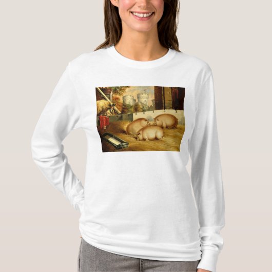 背景の城を持つ3匹のブタ Tシャツ (正面)