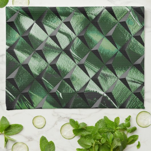 背景の濃い緑のイメージと3Dマスをミックス キッチンタオル (折り畳み)