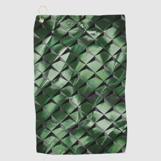 背景の濃い緑のイメージと3Dマスをミックス ゴルフタオル (正面)