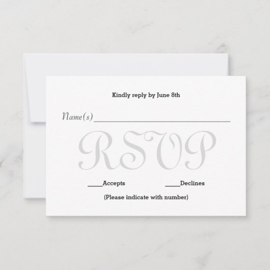 背景の灰色のタイプエラーRSVPの披露宴の応答カード 出欠カード (正面)