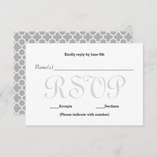 背景の灰色のタイプエラーRSVPの披露宴の応答カード 出欠カード (正面/裏面)