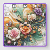 背景の美しい装飾バラカラフル スクエア壁時計 (正面)