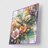 背景の美しい装飾バラカラフル スクエア壁時計 (傾斜)