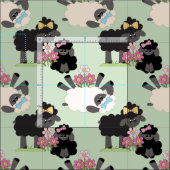 背景の色を変えるかわいい羊と花 ファブリック (タイル)