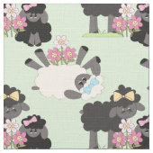 背景の色を変えるかわいい羊と花 ファブリック (クローズアップ)