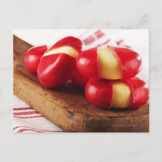 背景の赤くストライプのなふきん ポストカード (正面)