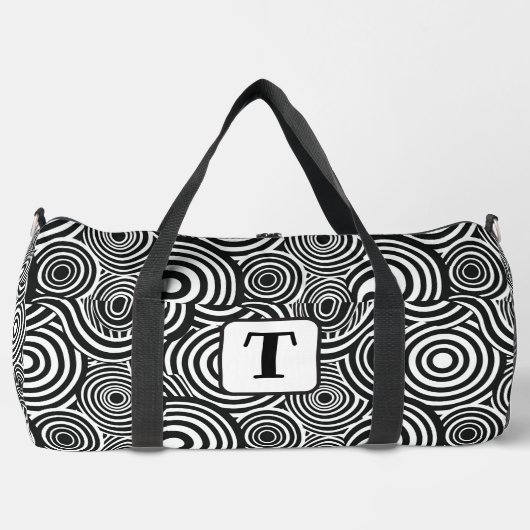 背景の黒と白の抽象芸術線3 ダッフルバッグ (正面)