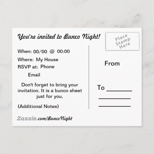 背景のBuncoあなたのシートを加えて下さい インビテーションポストカード (裏面)