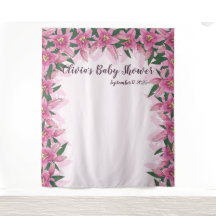 背景を取り巻くピンク色のユリ