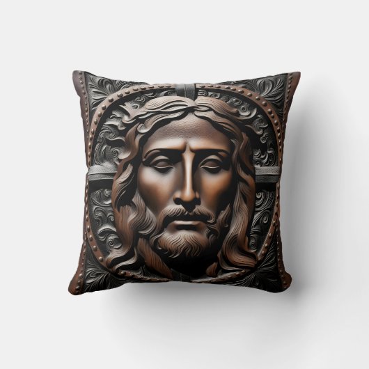 背景を持つイエスの彫られた華美ポートレート クッション (裏面)