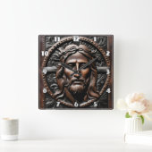 背景を持つイエスの彫られた華美ポートレート スクエア壁時計 (ホーム)