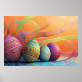 背景を持つイースター渦巻形の卵 ポスター