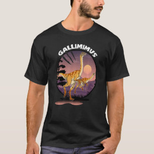 背景を持つガリミムス恐竜 Tシャツ