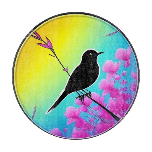 背景を持つ枝の上に鮮やかある芸術的鳥 カッティングボード (正面)