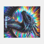 背景を持つ虹色鮮やか竜 フリースブランケット (正面(横))