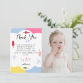 背景カラフルポプシクル写真サンキューカード 招待状 (スタンド正面)