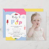 背景カラフルポプシクル写真ベビーシャワー 招待状 (正面/裏面)