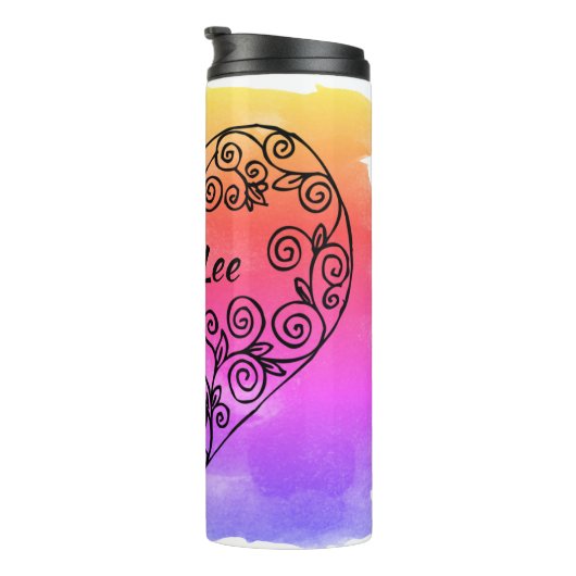 背景カラフル黒パーソナライズされたハートTherm タンブラー (回転右)