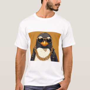 背景クール付きペンギン、ジャケット、サングラス Tシャツ