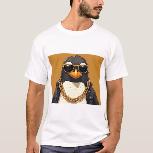 背景クール付きペンギン、ジャケット、サングラス Tシャツ (正面)