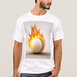 背景デザイン付火球クリケットクール球 Tシャツ