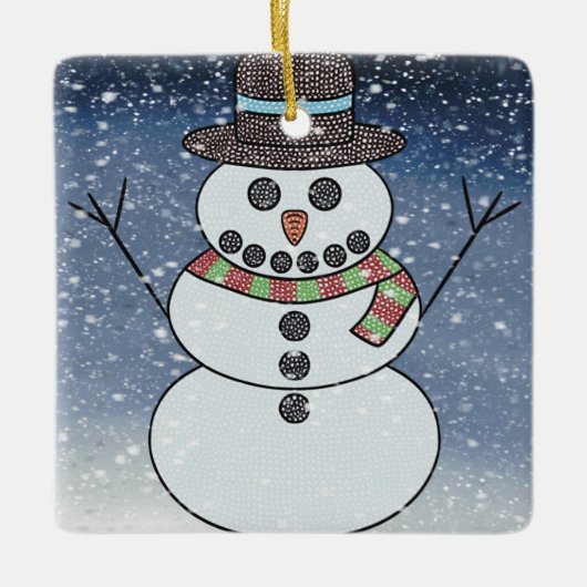 背景付きの雪だるま - セラミックオーナメント (正面)