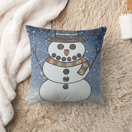 背景付きの雪だるま (単品) - ピロー (ブランケット)