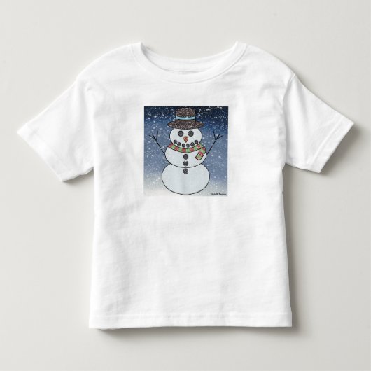 背景付きの雪だるま(白) - トドラーTシャツ (正面)