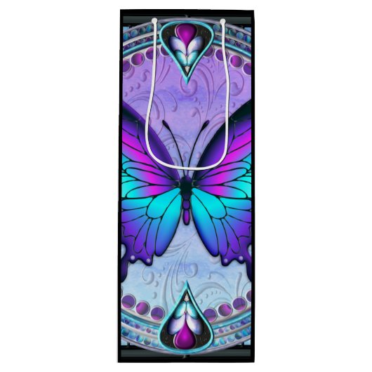 背景付き昇華蝶 ワインギフトバッグ (正面)