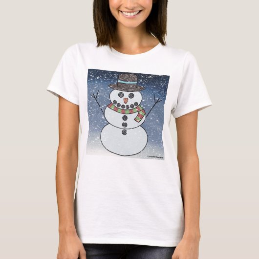 背景付き雪だるま(白) - 女性用ベーシックTシャツ Tシャツ (正面)