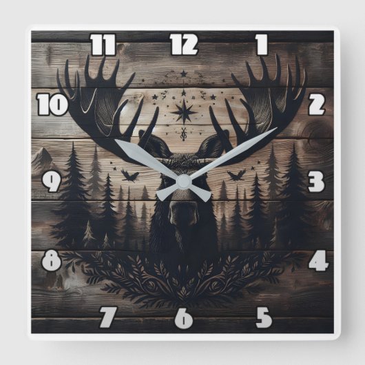 背景威厳のある付きムースの自然アート スクエア壁時計 (正面)