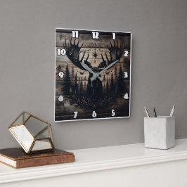 背景威厳のある付きムースの自然アート スクエア壁時計