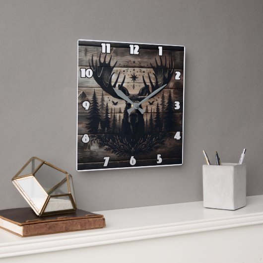 背景威厳のある付きムースの自然アート スクエア壁時計 (オフィス)