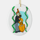 背景幕によって直立した低音を遊んでいる漫画の人 セラミックオーナメント (右)