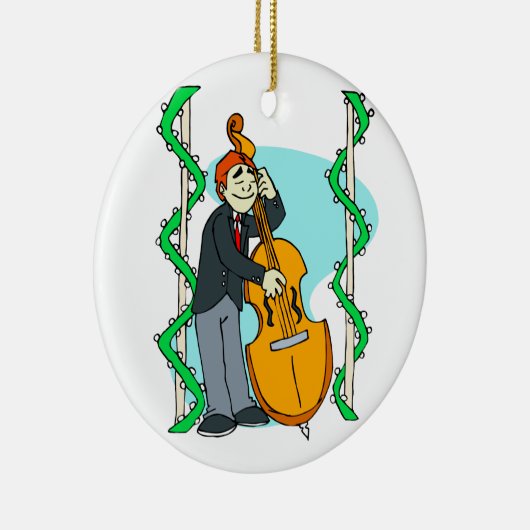 背景幕によって直立した低音を遊んでいる漫画の人 セラミックオーナメント (右)