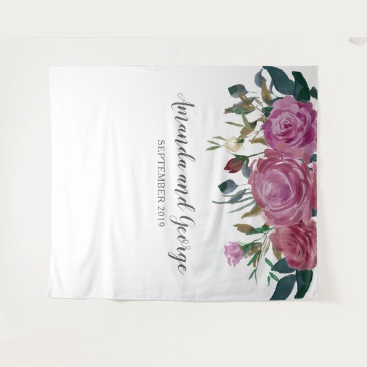 背景幕の花柄を結婚している水彩画のバラ タペストリー (正面(横))