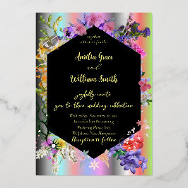 背景花のコレクショカラフルン 箔招待状