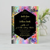 背景花のコレクショカラフルン 箔招待状 (立ち正面)