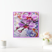 背景鮮やかにピンクのラ芸術的ン スクエア壁時計 (ホーム)