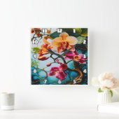 背景鮮やかに対する紫のカラフル蘭 スクエア壁時計 (ホーム)