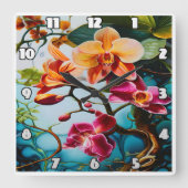 背景鮮やかに対する紫のカラフル蘭 スクエア壁時計 (正面)