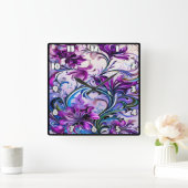 背景鮮やか上の紫色のフローラエレガントデザイン スクエア壁時計 (ホーム)