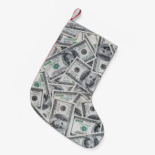 背景100ドル紙幣。 スモールクリスマスストッキング (正面 (吊り時))