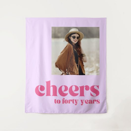背景40歳の誕生日応援、レトロパープル タペストリー (正面)