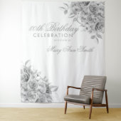背景80thバースデーパーティーフローラシルバー&ホワイト タペストリー (インサイチュ)