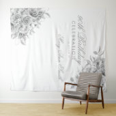 背景90thバースデーパーティーフローラシルバー&ホワイト タペストリー (インサイチュ(横))