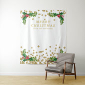 背景 ゴールド 赤 楽しいクリスマス ホリー グリッター タペストリー (インサイチュ)