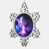 背景(蝶の夜) スノーフレークピューターオーナメント (右)