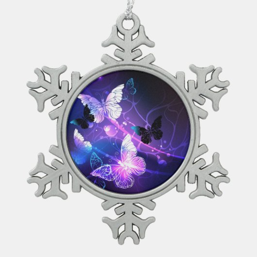背景(蝶の夜) スノーフレークピューターオーナメント (正面)